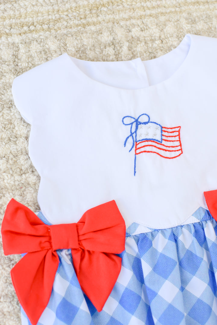 Patriotic Flag Embroidered Bubble with Red Bows