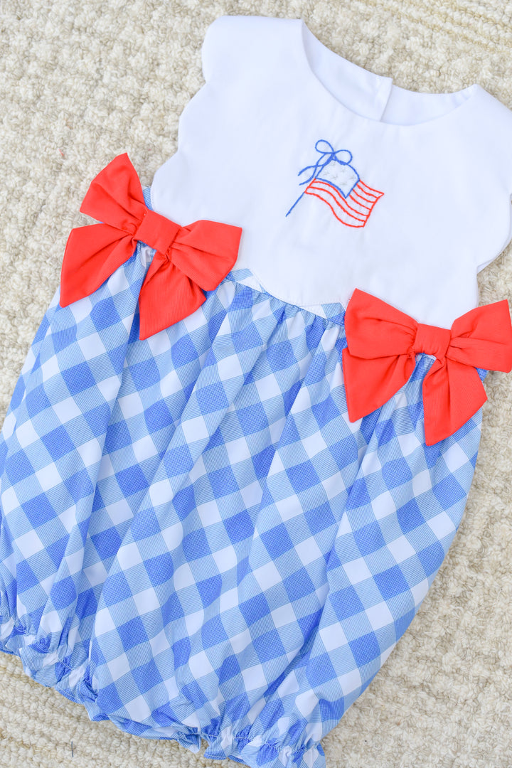 Patriotic Flag Embroidered Bubble with Red Bows