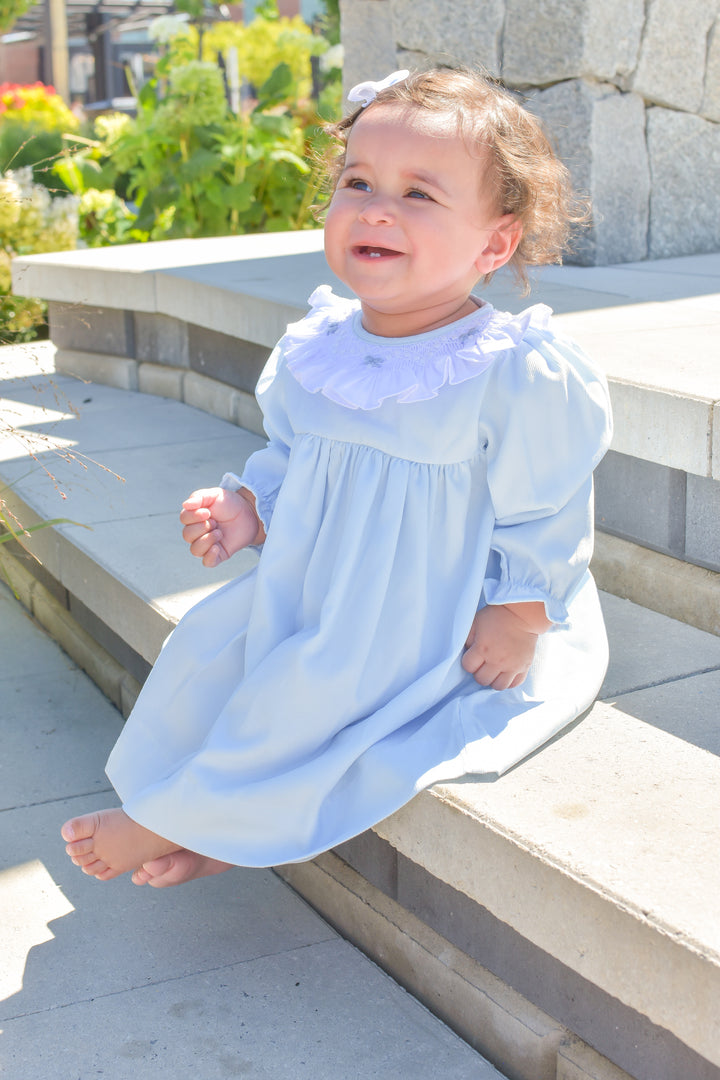 PRE-ORDER Girls Blue Corduroy Smocked Holiday Dress