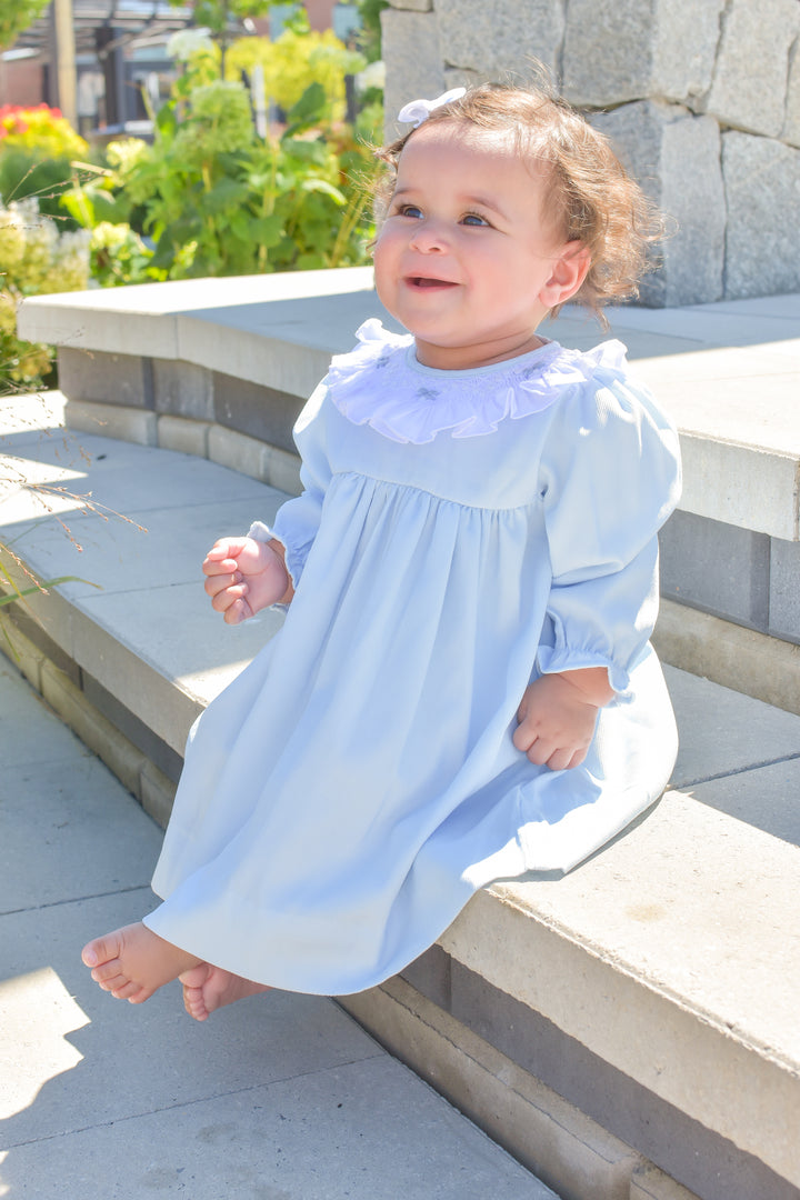 PRE-ORDER Girls Blue Corduroy Smocked Holiday Dress