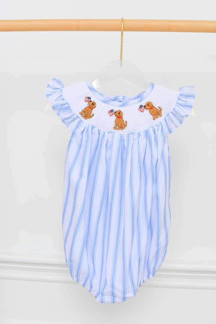 Patriotic Puppy Smocked Bubble