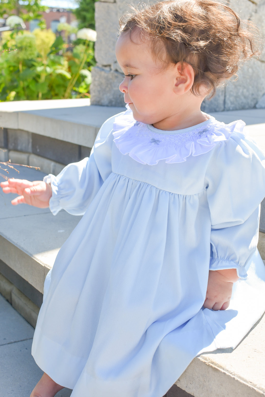 PRE-ORDER Girls Blue Corduroy Smocked Holiday Dress