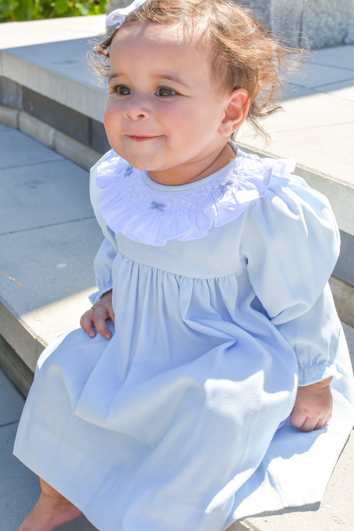 PRE-ORDER Girls Blue Corduroy Smocked Holiday Dress