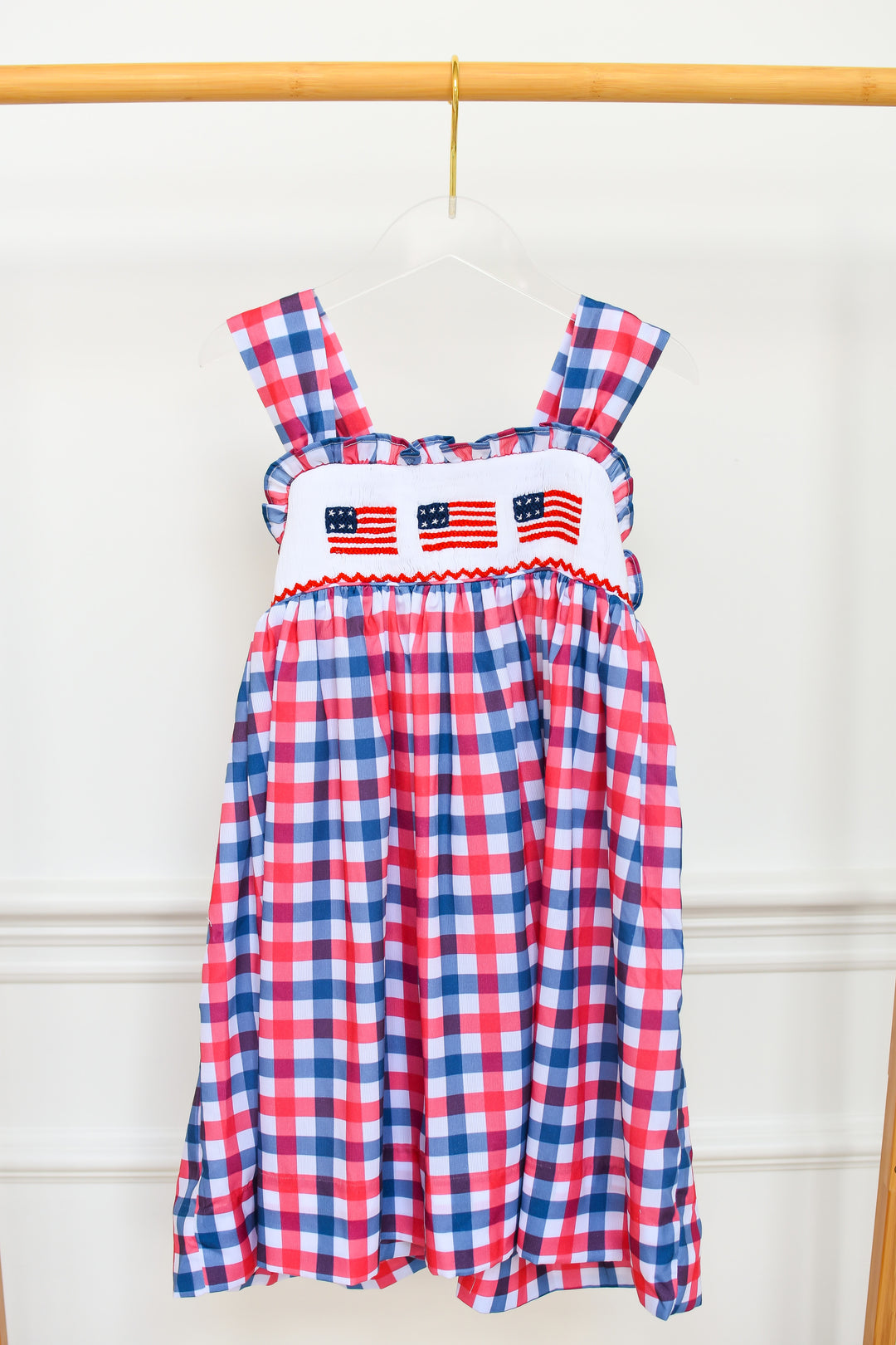 Red White Blue Gingham Patriotic Flag Smocked Dress Lillie & Lilah Red White Blue Gingham Patriotic Flag Smocked Dress Lillie & Lilah