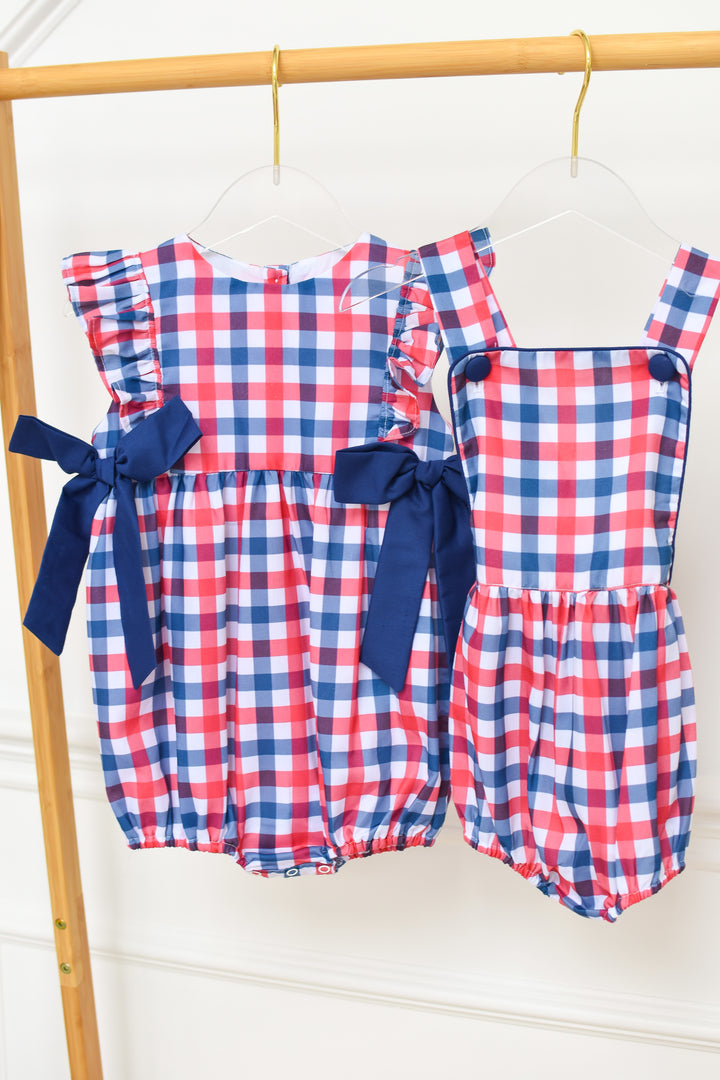 Red White Blue Gingham Patriotic Boy Bubble