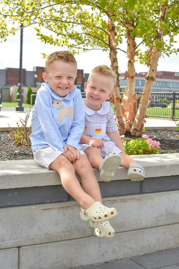 Boys Puppy Applique Shirt & Gingham Shorts Set