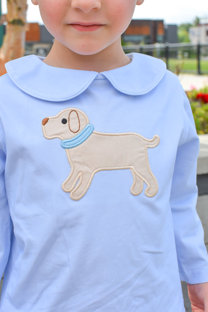 Boys Puppy Applique Shirt & Gingham Shorts Set