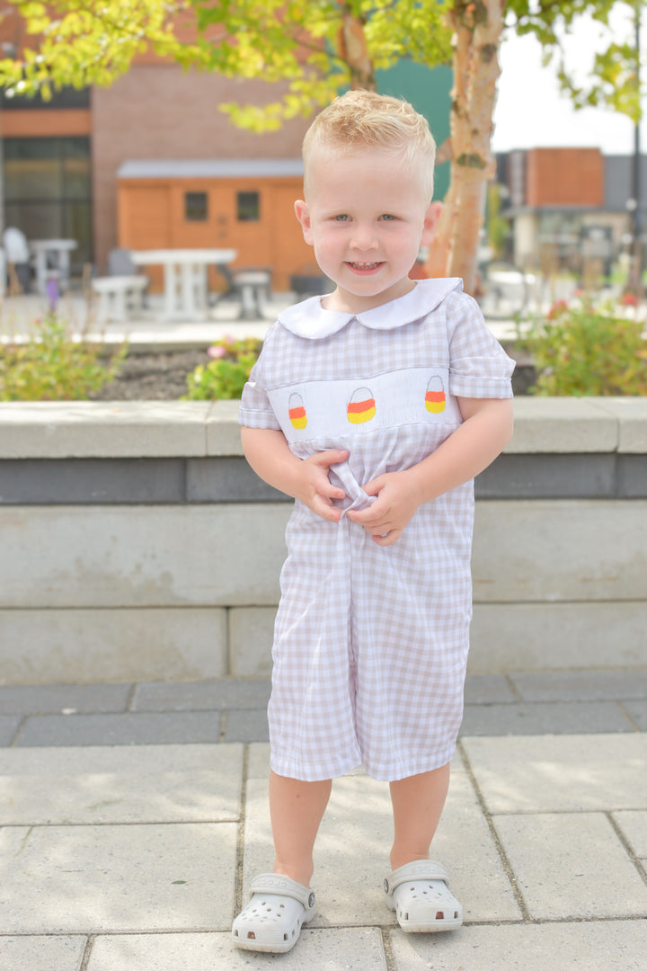 Boys Smocked Halloween Candy Corn Romper