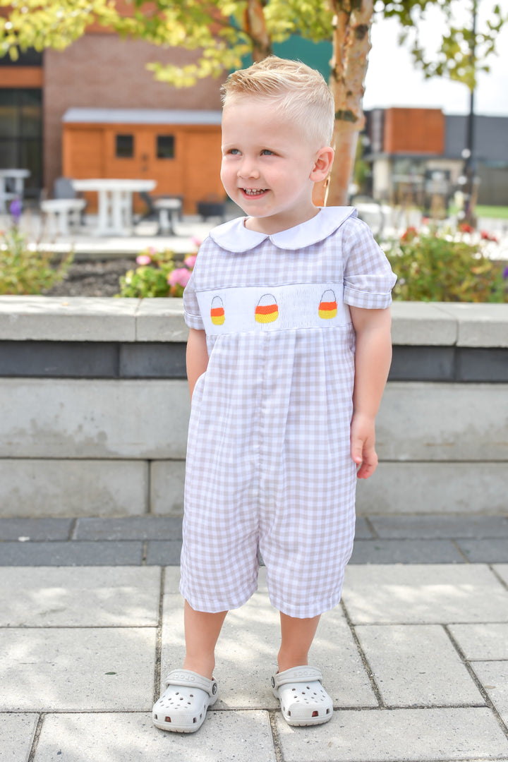 Boys Smocked Halloween Candy Corn Romper
