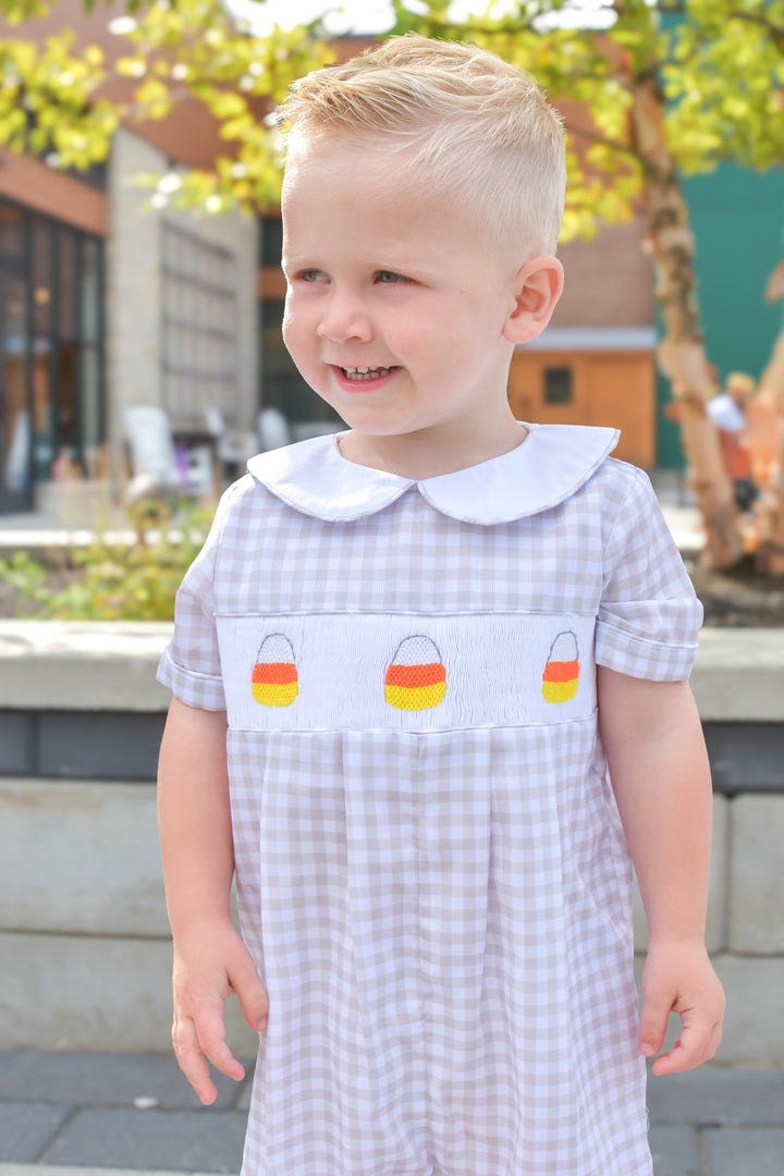 Boys Smocked Halloween Candy Corn Romper