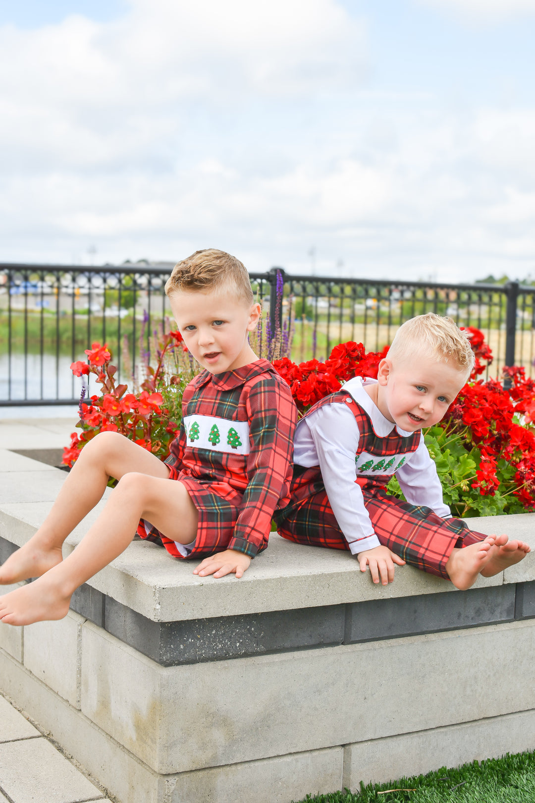 Boys Red Plaid Smocked Christmas Tree Longall