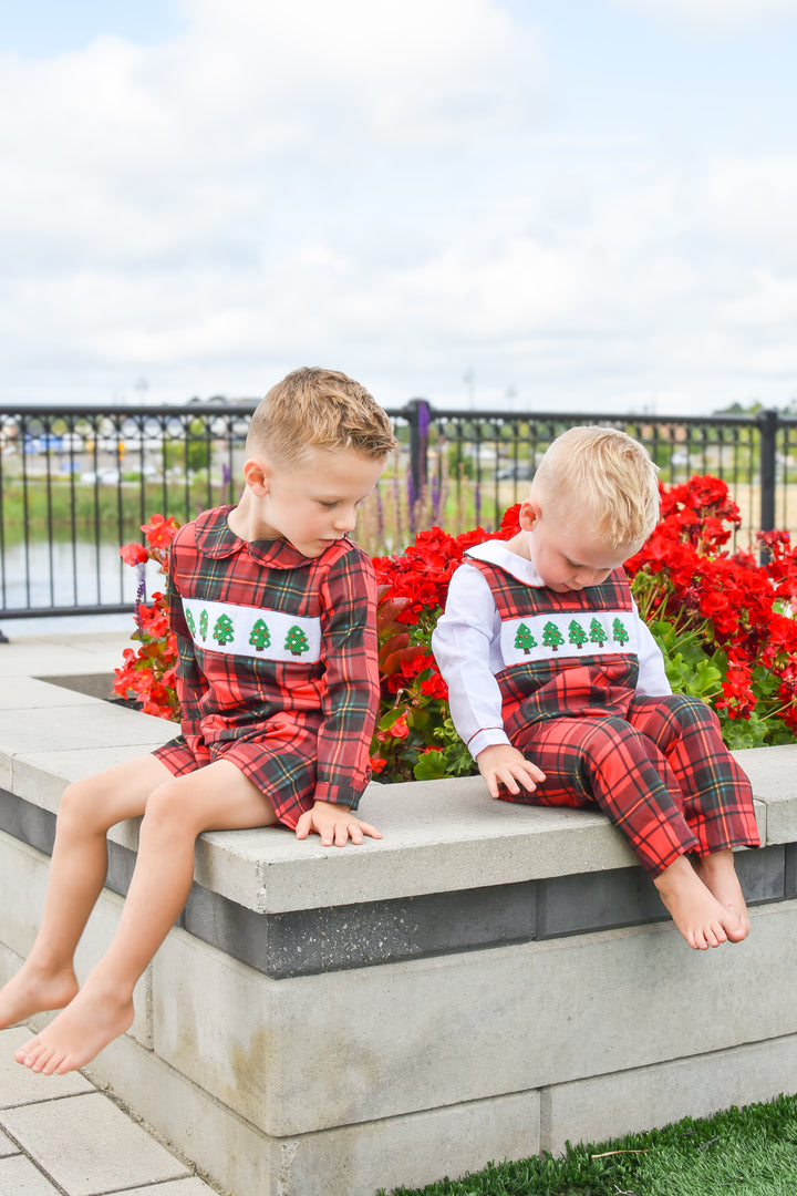 Boys Red Plaid Smocked Christmas Tree Longall