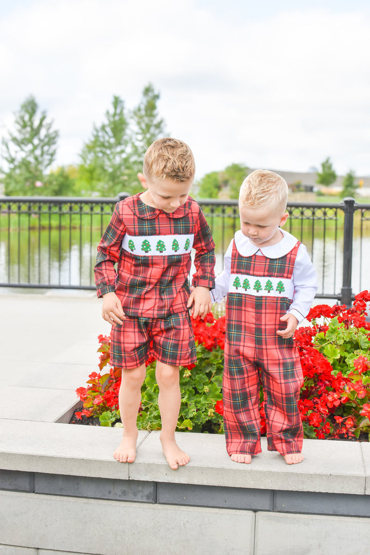 Boys Red Plaid Smocked Christmas Tree Longall