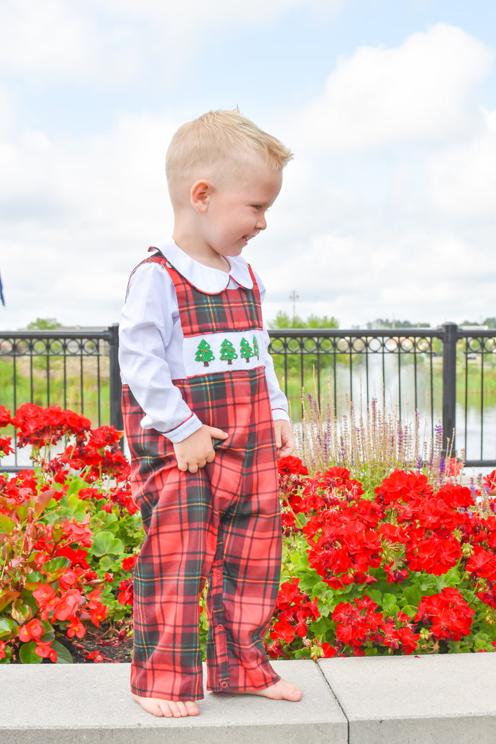 Boys Red Plaid Smocked Christmas Tree Longall