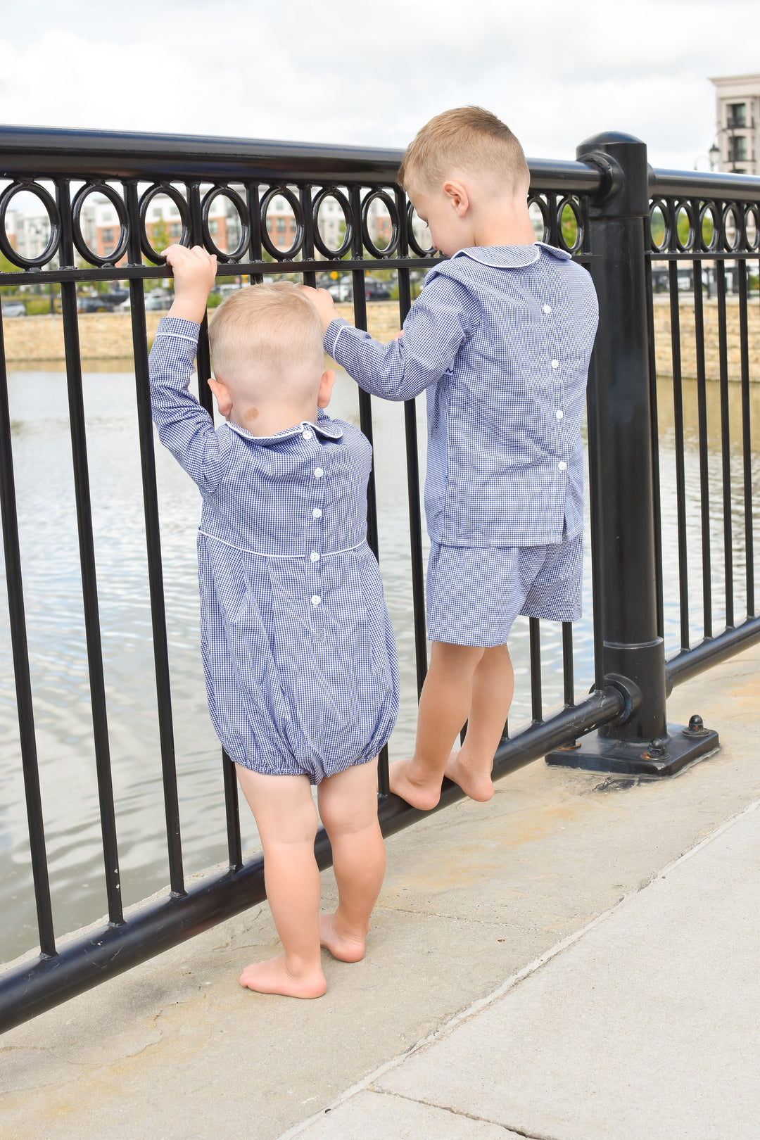 Boys Navy Gingham Turkey Smocked Bubble