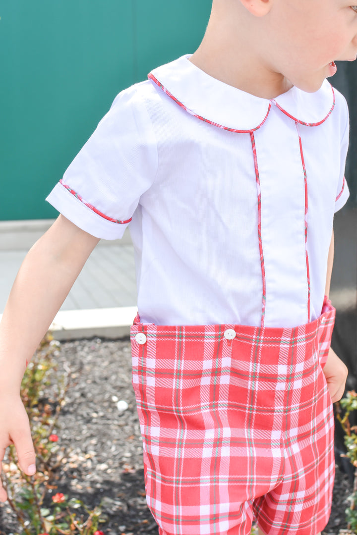 PRE-ORDER Boys Red Plaid Christmas Button-On Short Set