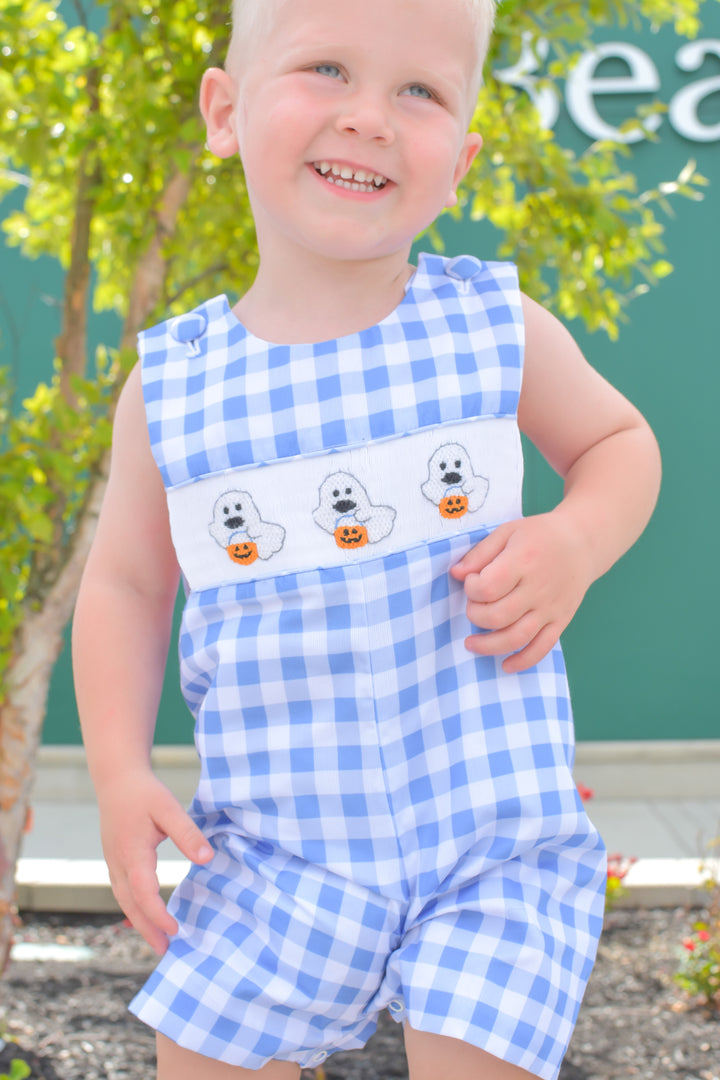 Boys Halloween Ghost Smocked Shortall