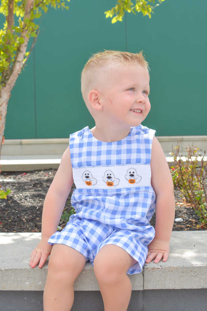 Boys Halloween Ghost Smocked Shortall