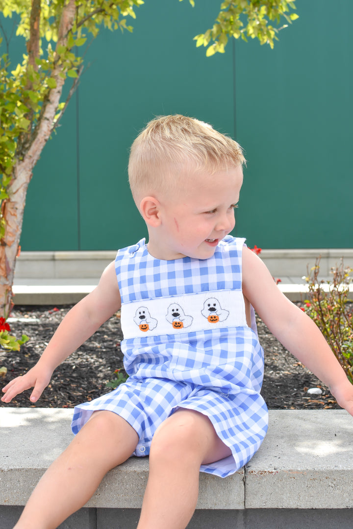 Boys Halloween Ghost Smocked Shortall
