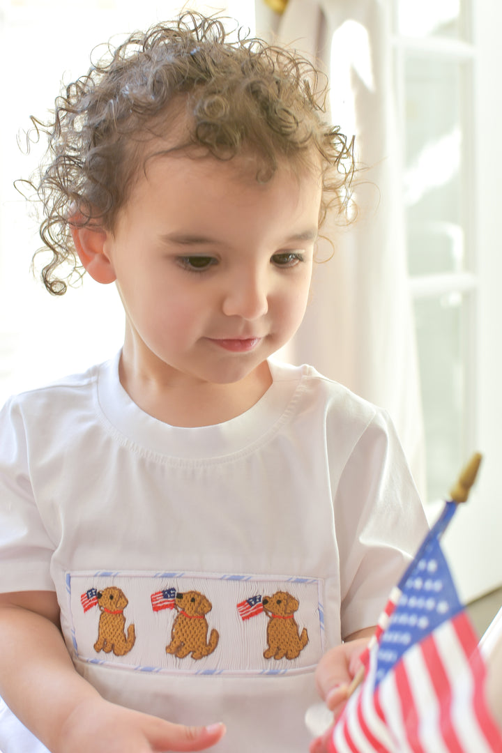 PRE-ORDER Patriotic Puppy Smocked Boys Short Set