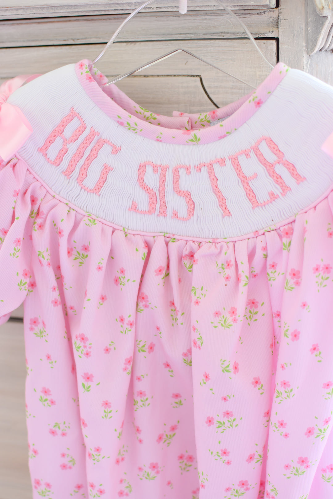 PRE-ORDER Big Sister Pink Floral Smocked Bubble with Pink Bows