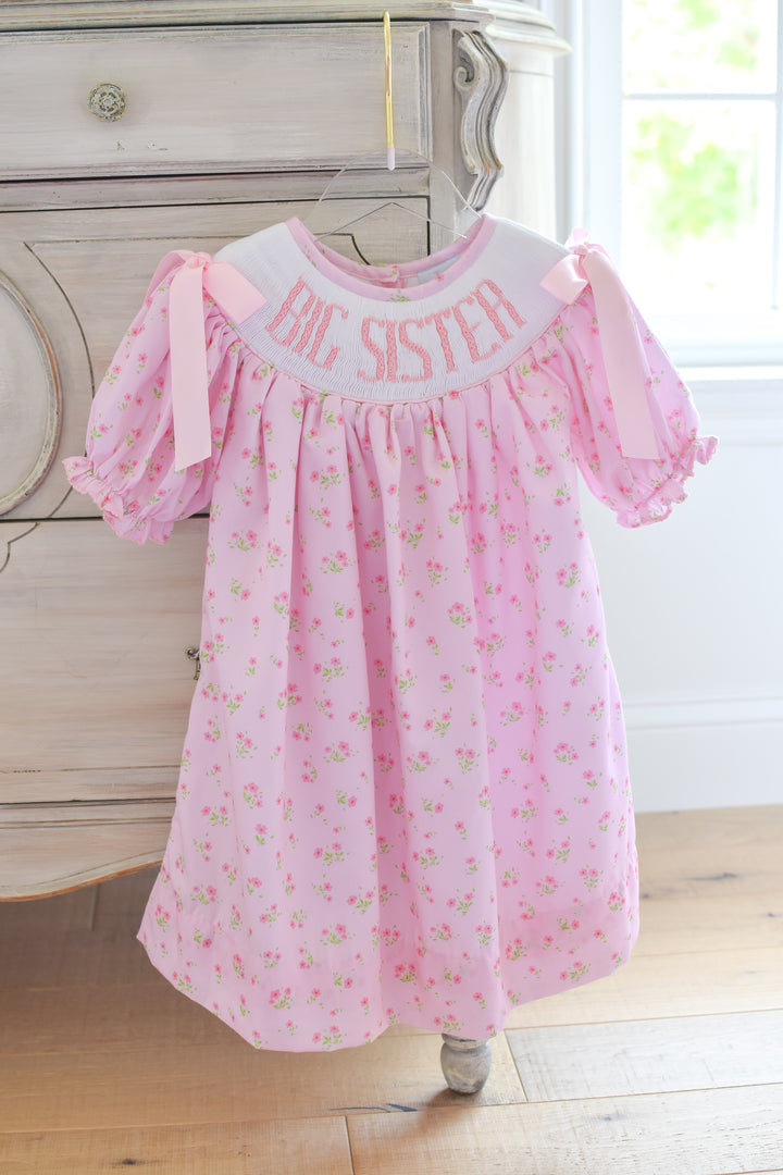 PRE-ORDER Big Sister Pink Floral Smocked Dress with Pink Bows