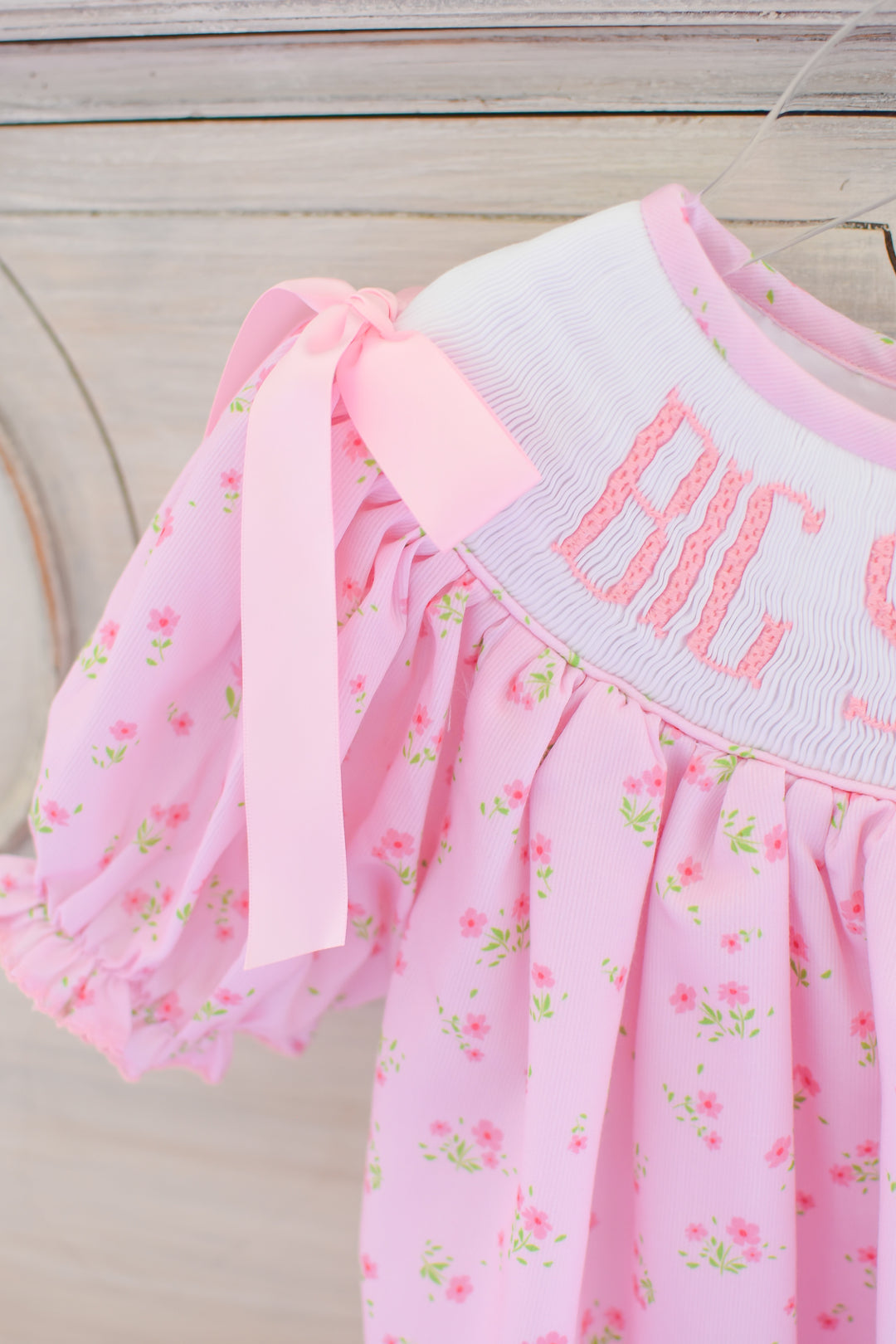 PRE-ORDER Big Sister Pink Floral Smocked Dress with Pink Bows