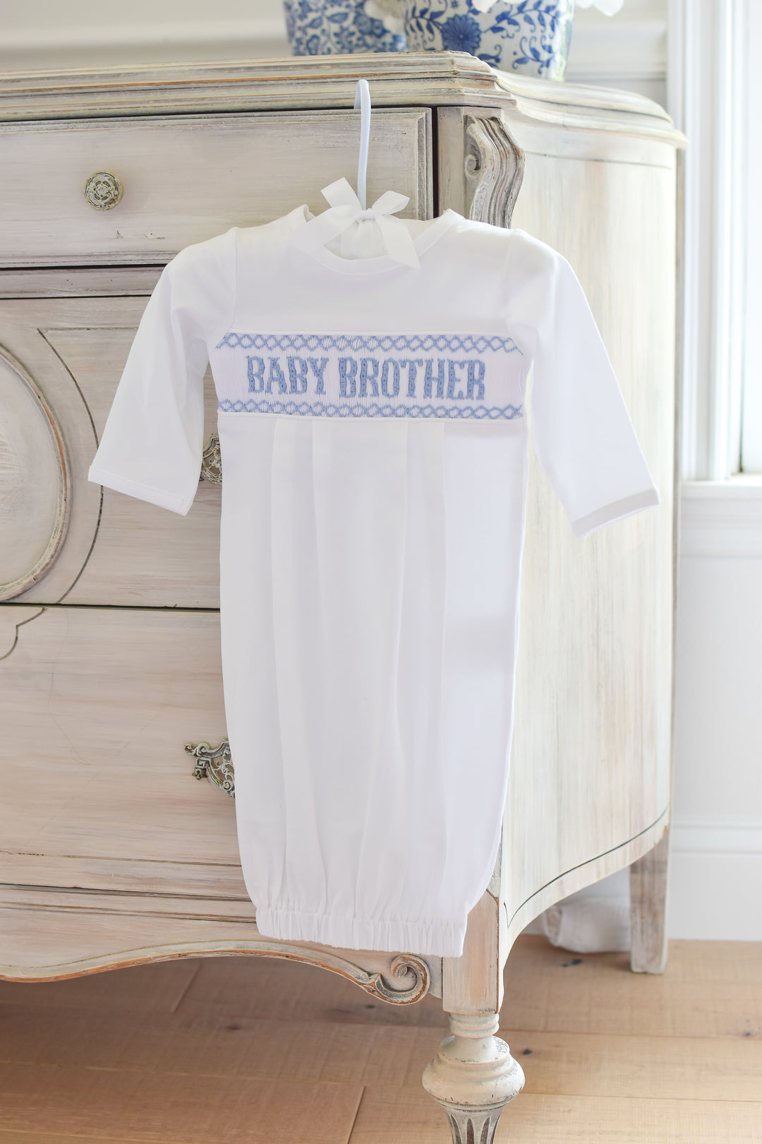 PRE-ORDER Baby Brother Smocked Gown and Hat Set