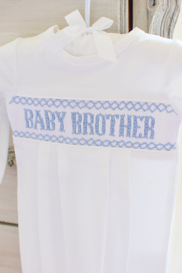 PRE-ORDER Baby Brother Smocked Gown and Hat Set