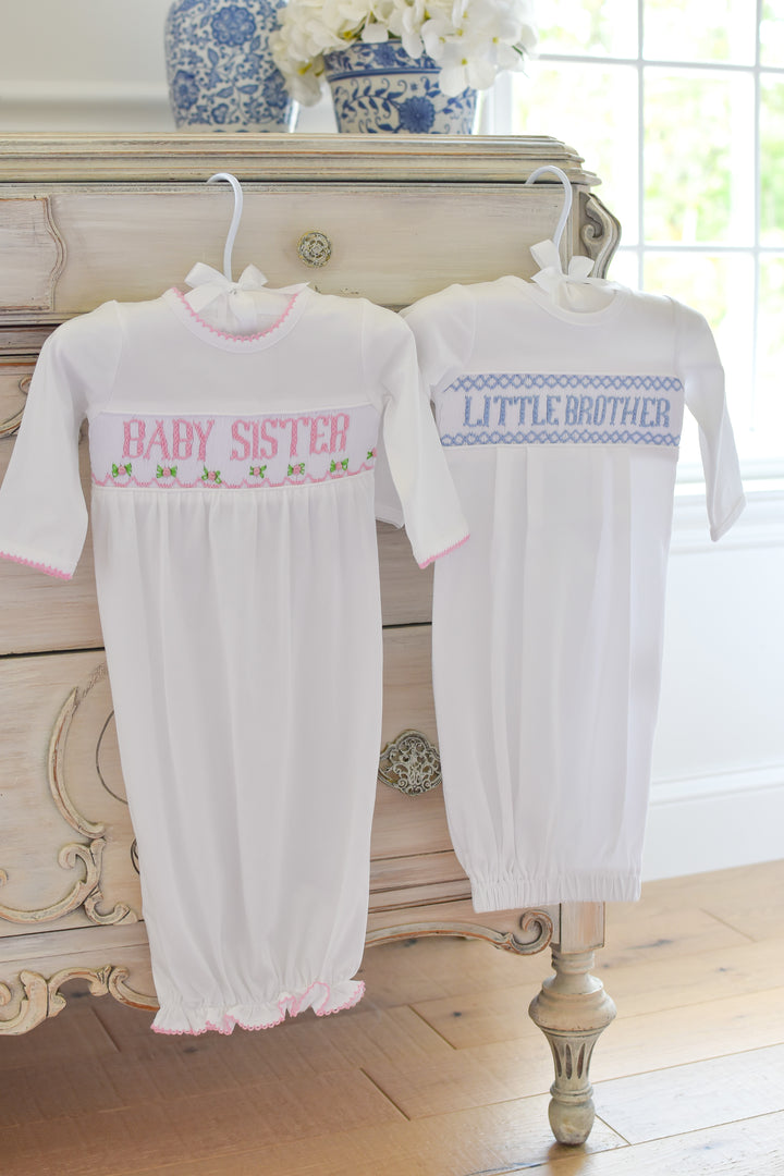 PRE-ORDER Little Brother Smocked Gown and Hat Set
