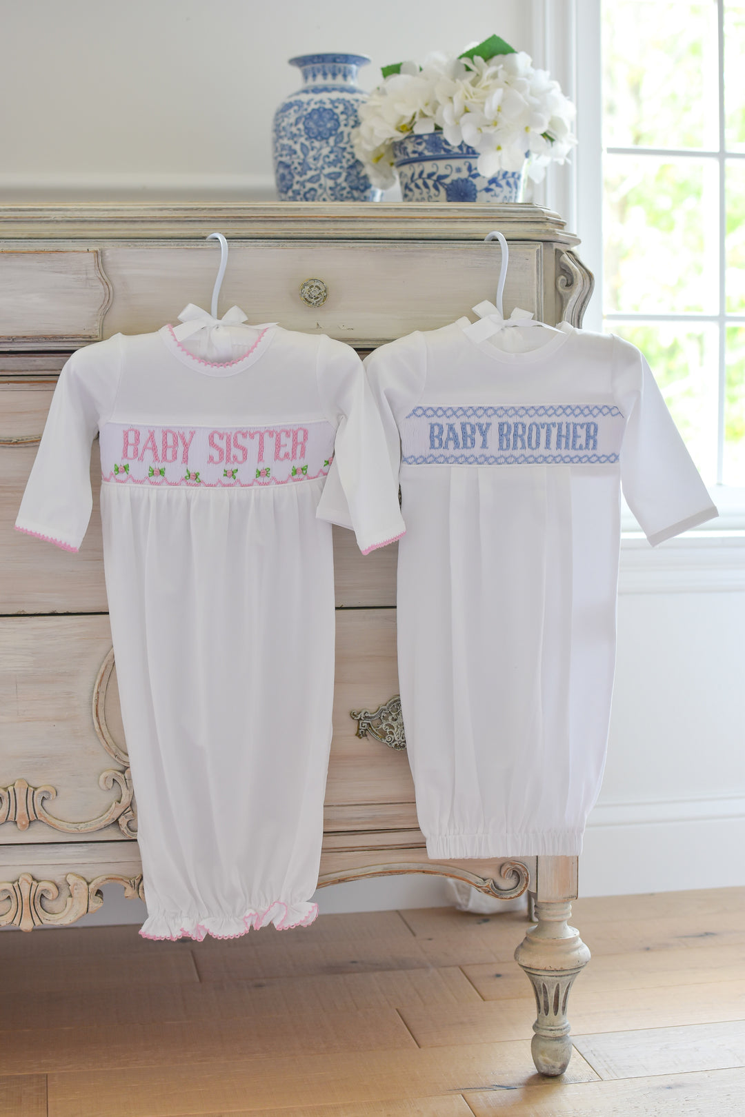 PRE-ORDER Baby Brother Smocked Gown and Hat Set