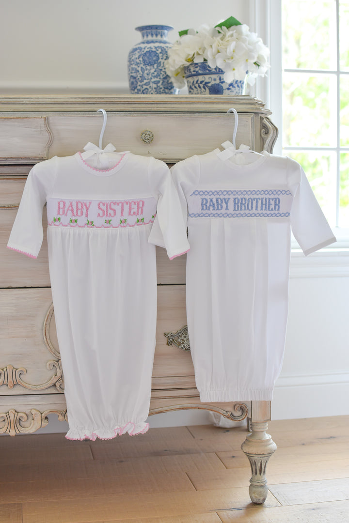 PRE-ORDER Baby Brother Smocked Gown and Hat Set