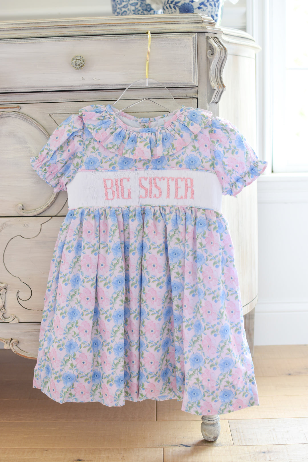 PRE-ORDER Big Sister Pink and Blue Floral Smocked Dress