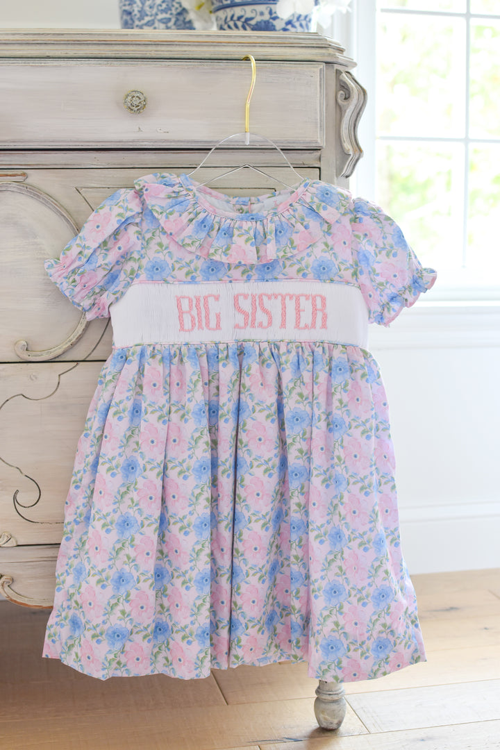 PRE-ORDER Big Sister Pink and Blue Floral Smocked Dress