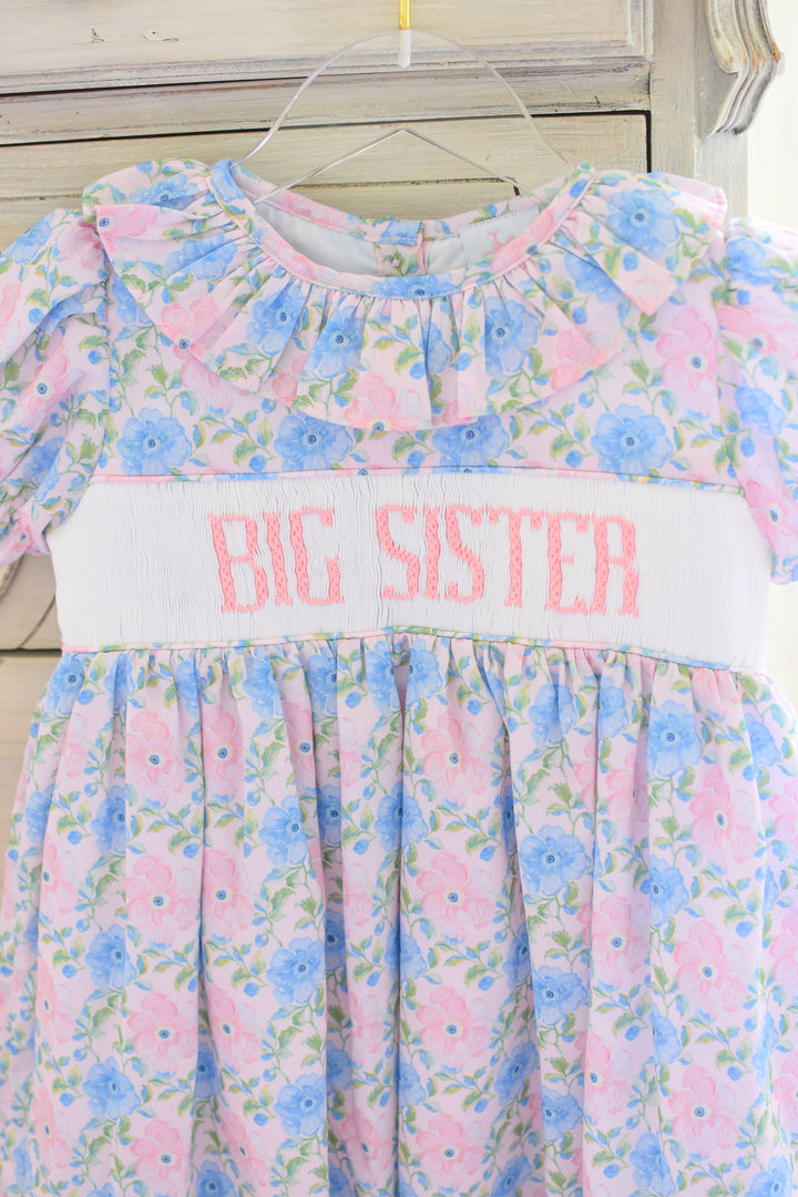 PRE-ORDER Big Sister Pink and Blue Floral Smocked Dress