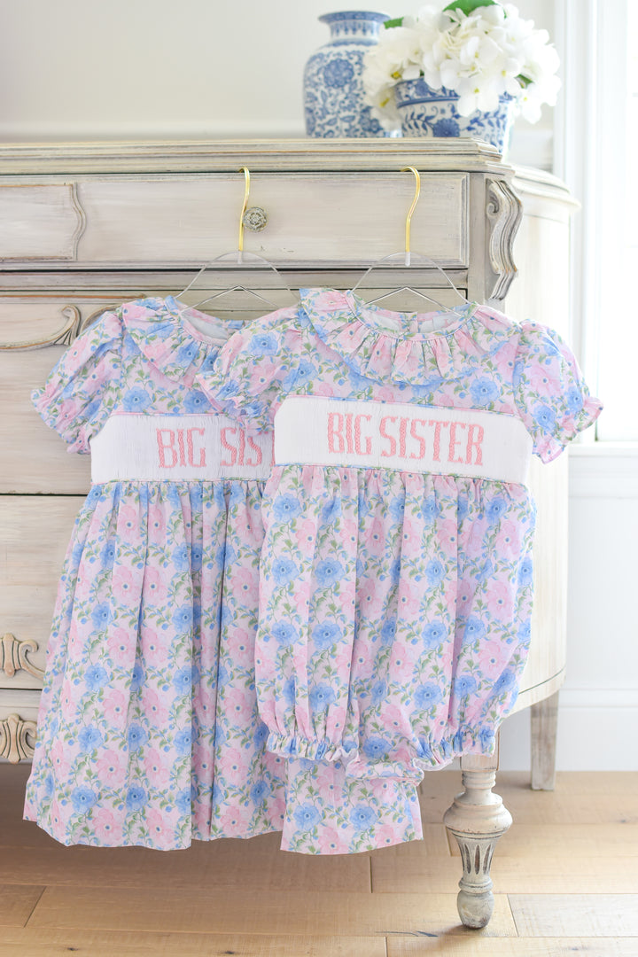 PRE-ORDER Big Sister Pink and Blue Floral Smocked Dress