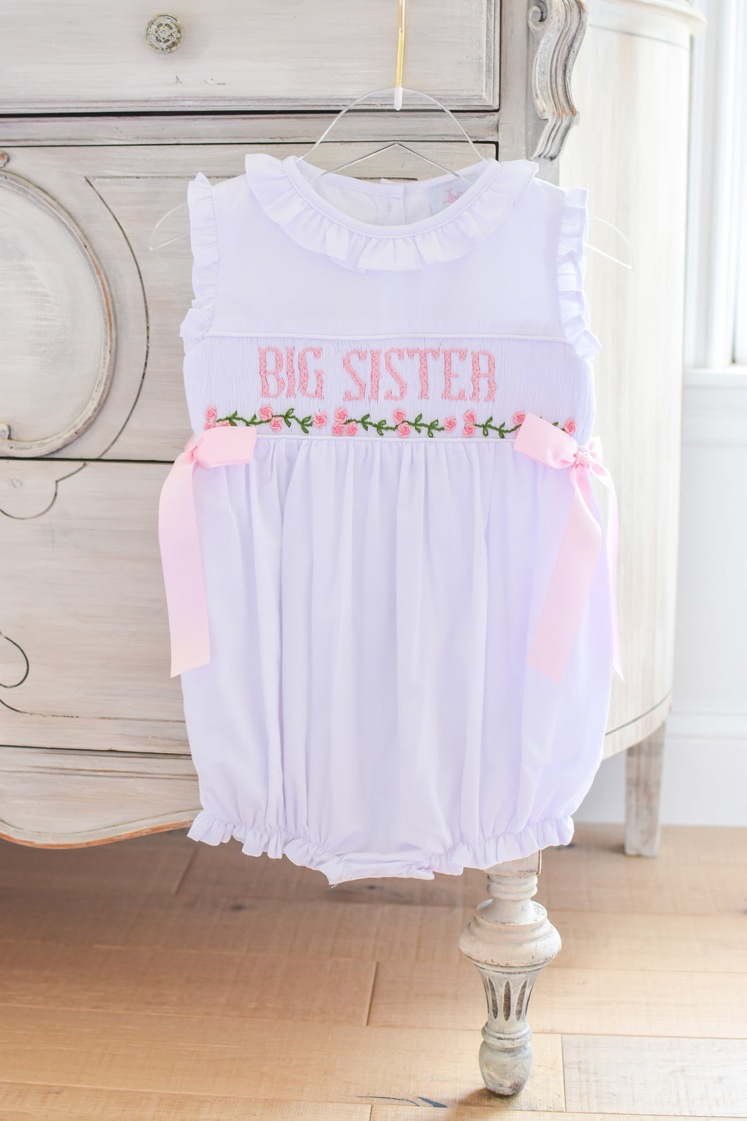 PRE-ORDER Big Sister White Bubble with Pink Florals & Bows