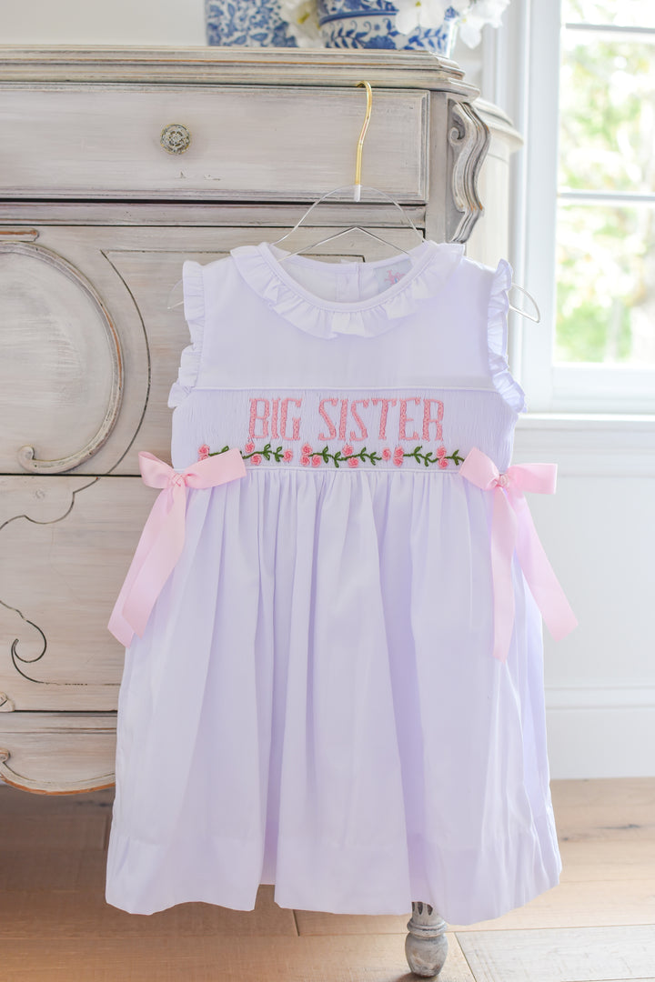 PRE-ORDER Big Sister White Dress with Pink Florals & Bows
