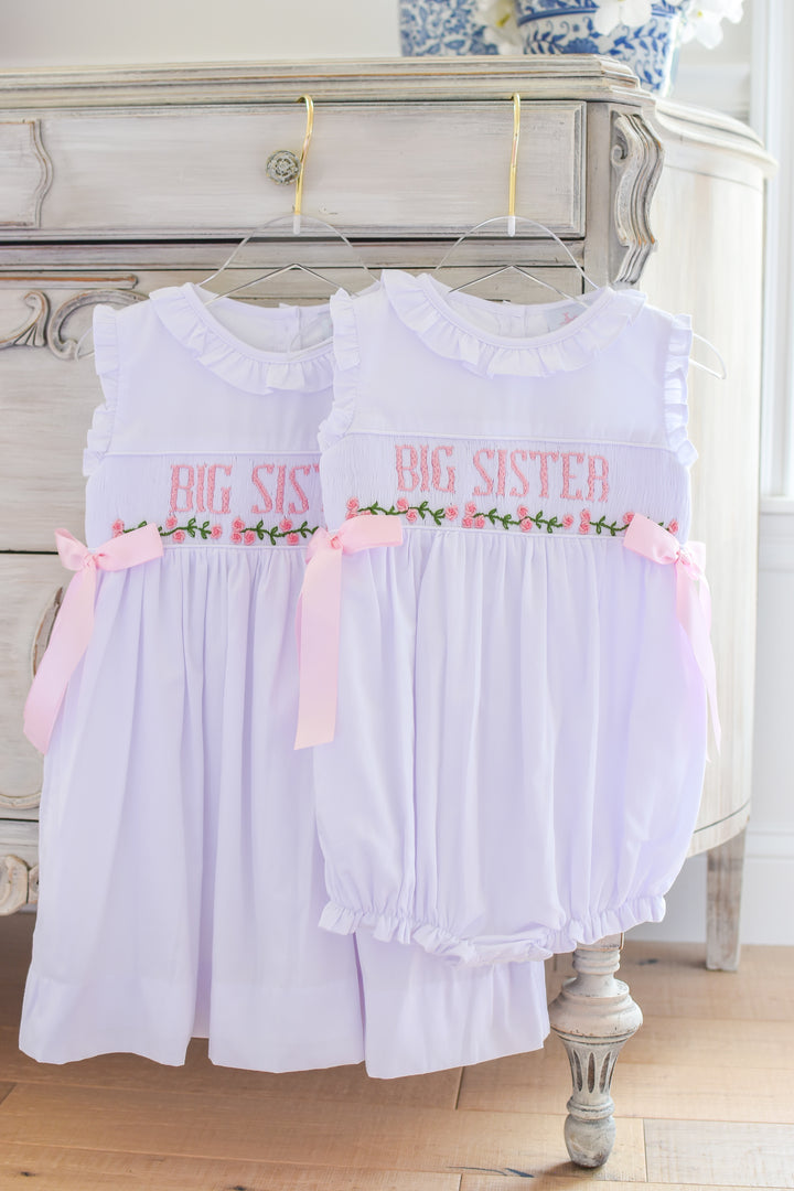 PRE-ORDER Big Sister White Dress with Pink Florals & Bows
