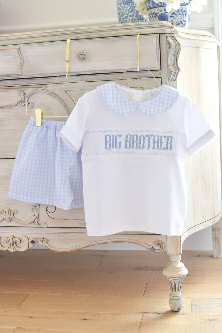 PRE-ORDER Big Brother Blue Gingham Smocked Set with Peter Pan Collar