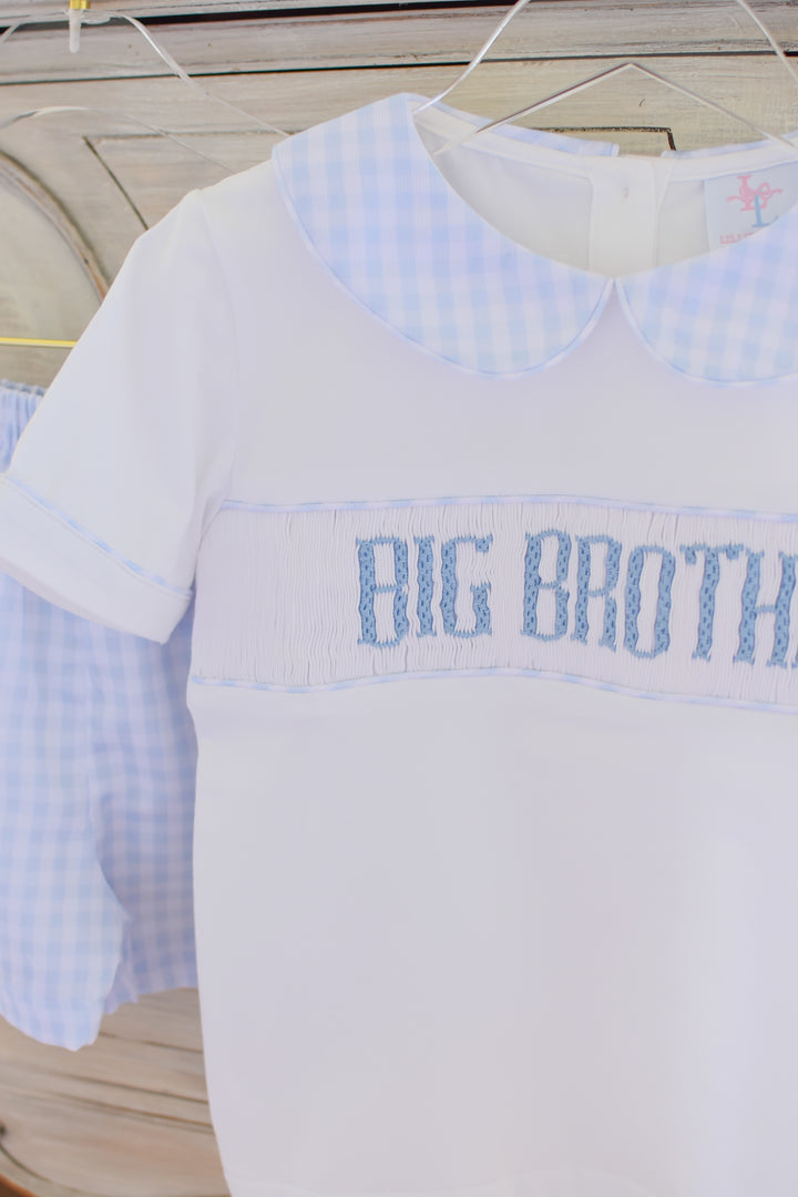 PRE-ORDER Big Brother Blue Gingham Smocked Set with Peter Pan Collar