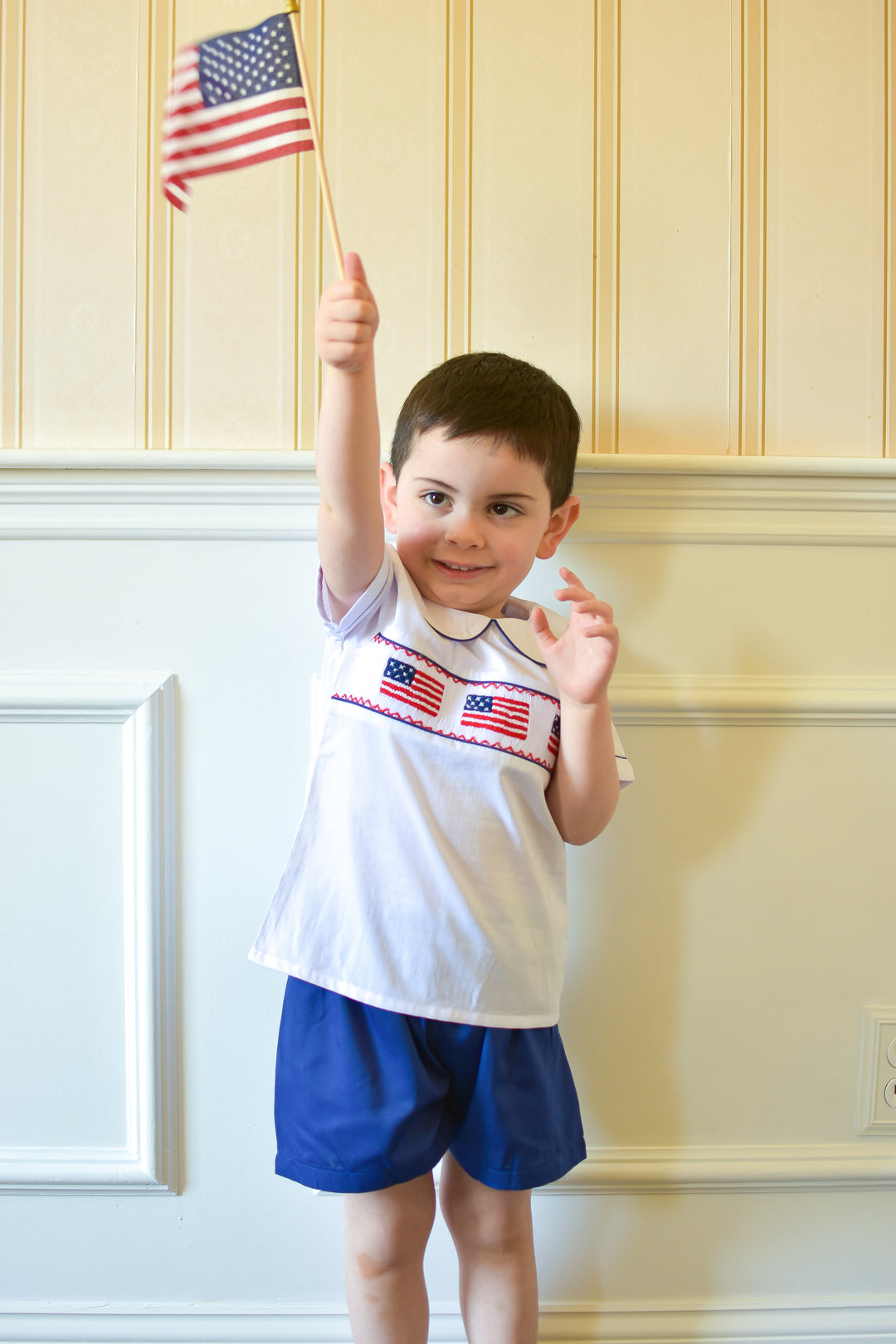 PRE-ORDER Patriotic Boys Smocked American Flag Short Set