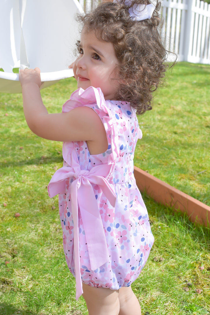 Girls Pink Floral Bubble with Bows