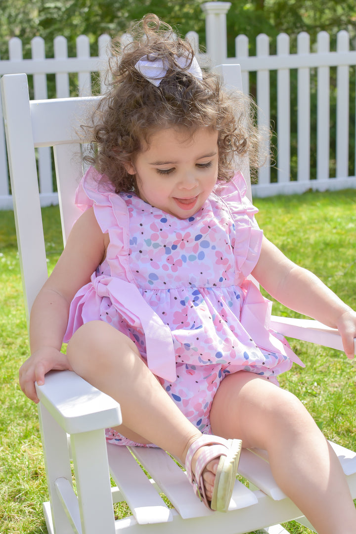 Girls Pink Floral Bubble with Bows