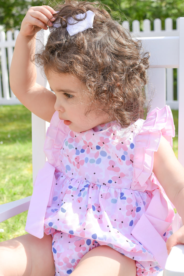 Girls Pink Floral Bubble with Bows
