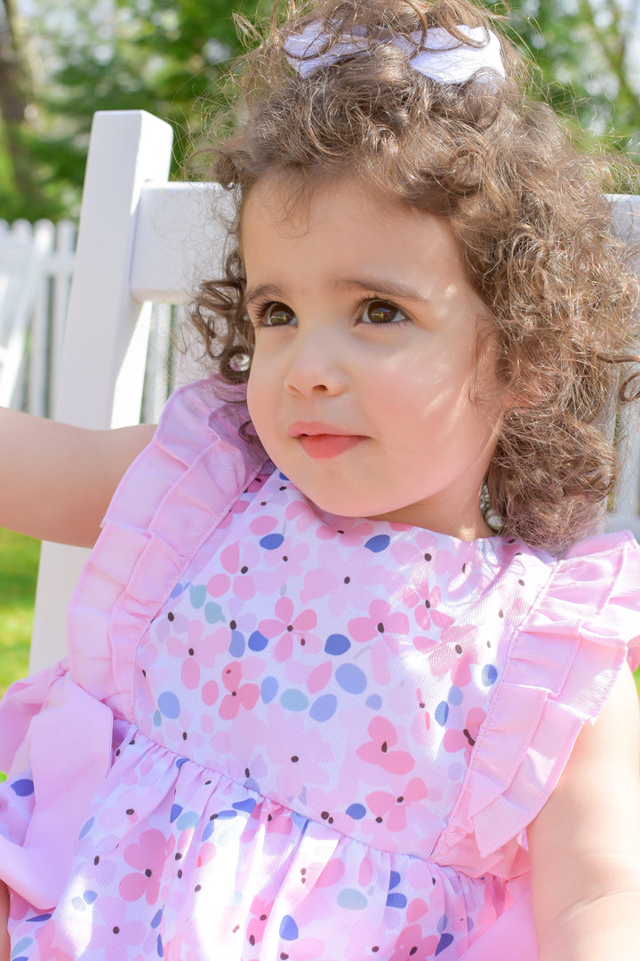 Girls Pink Floral Bubble with Bows