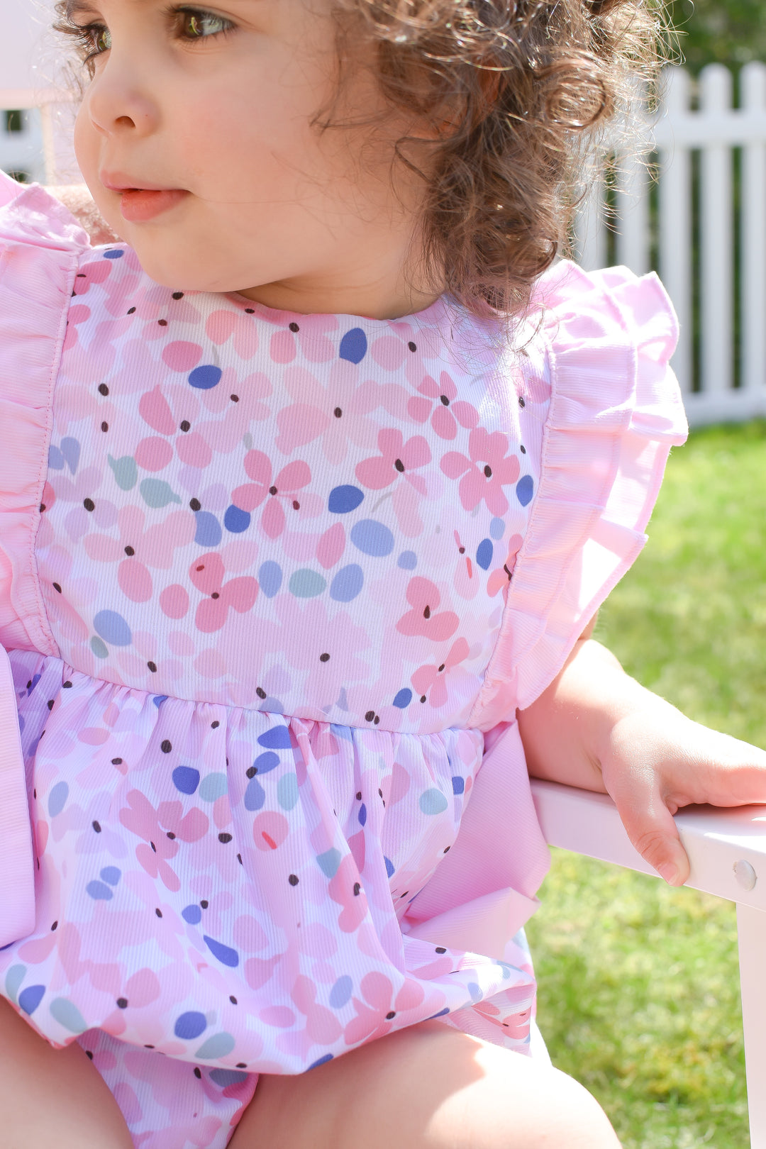 Girls Pink Floral Bubble with Bows