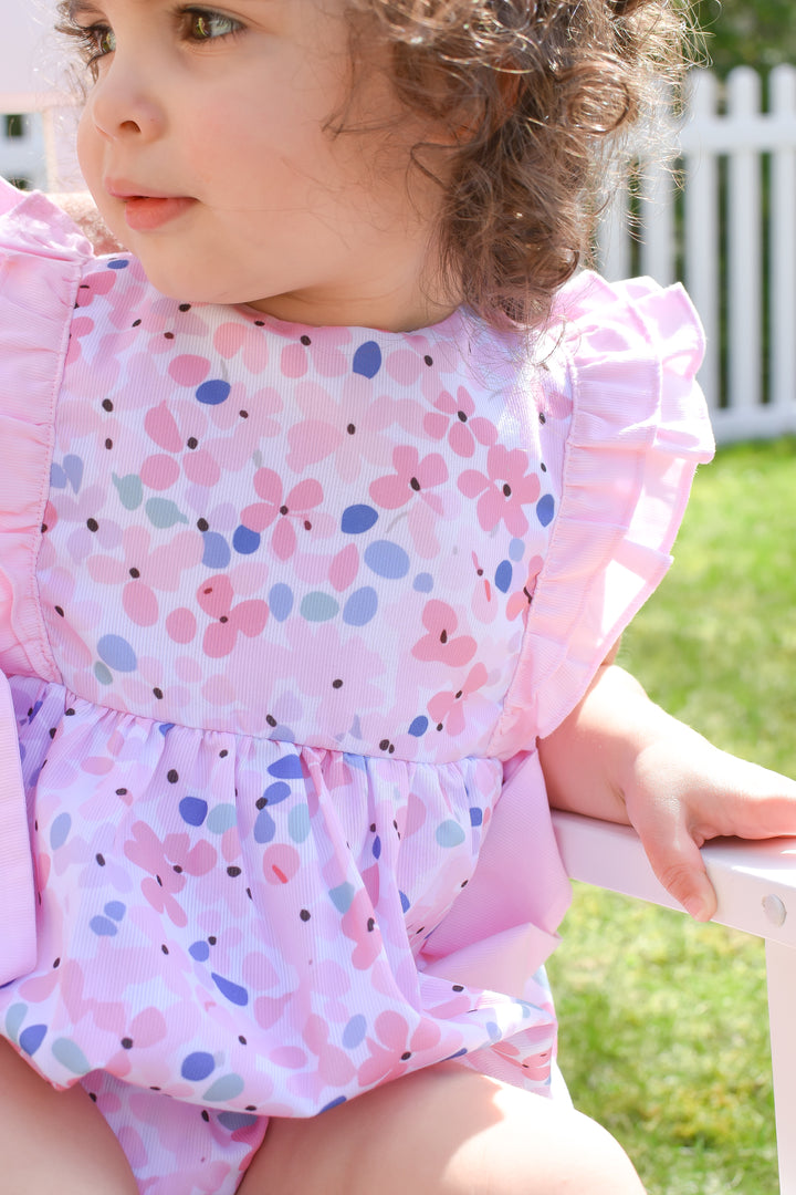 Girls Pink Floral Bubble with Bows