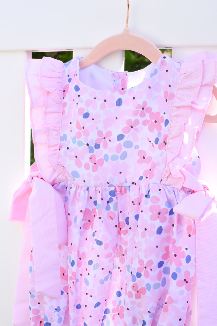 Girls Pink Floral Bubble with Bows