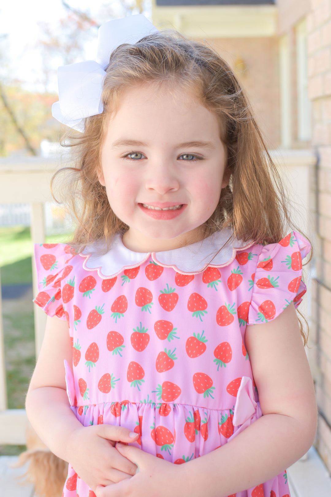 Girls Strawberry Dress with Scalloped Collar